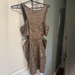 Express brown gold champagne sparkle sequin cutout mini cocktail dress size 6
